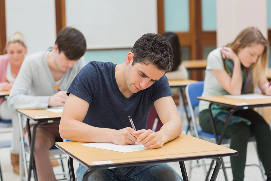 Students taking a test in a classroom in San Antonio